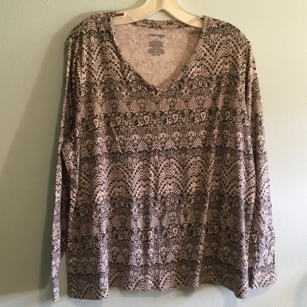 St. John's Bay Paisley Print V-Neck Top in Navy and Cream